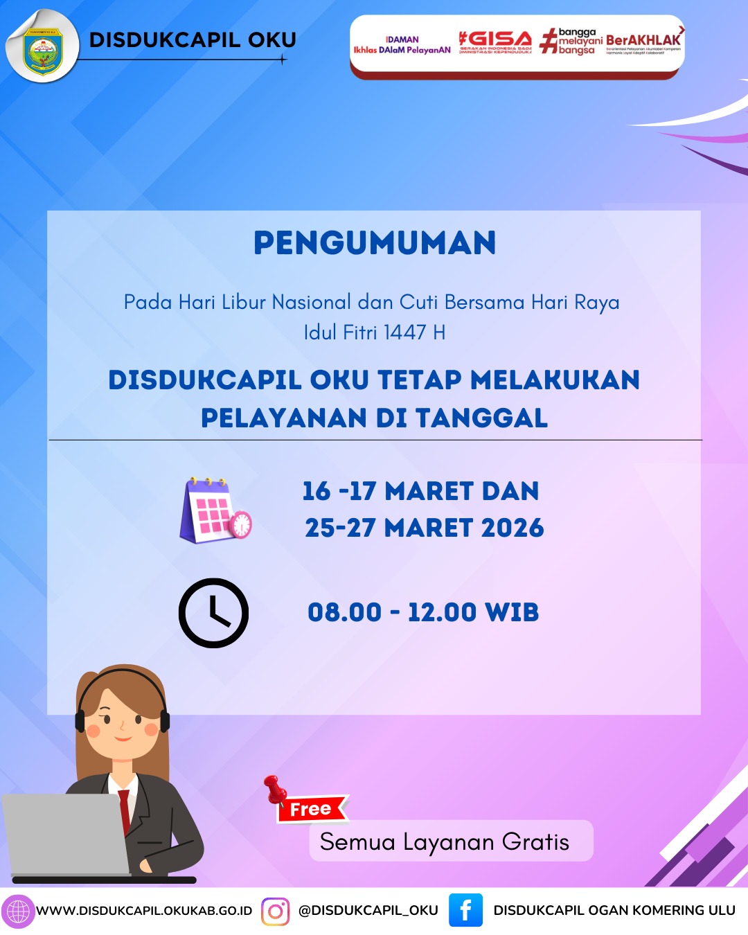 Pengumuman Jam Layanan Jam kerja