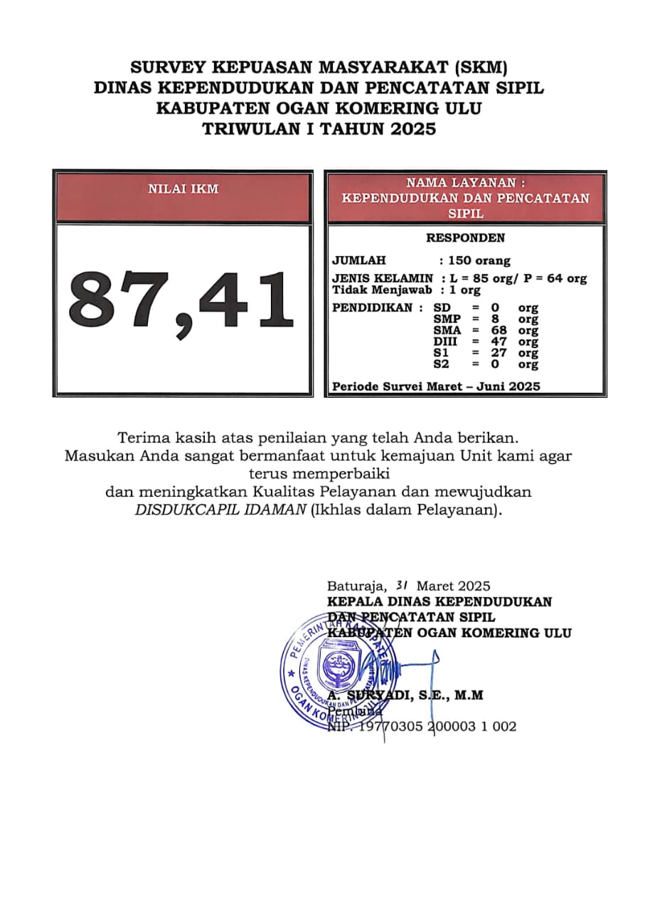 SKM DINAS KEPENDUDUKAN DAN PECATATAN SIPIL OGAN KOMERING ULU